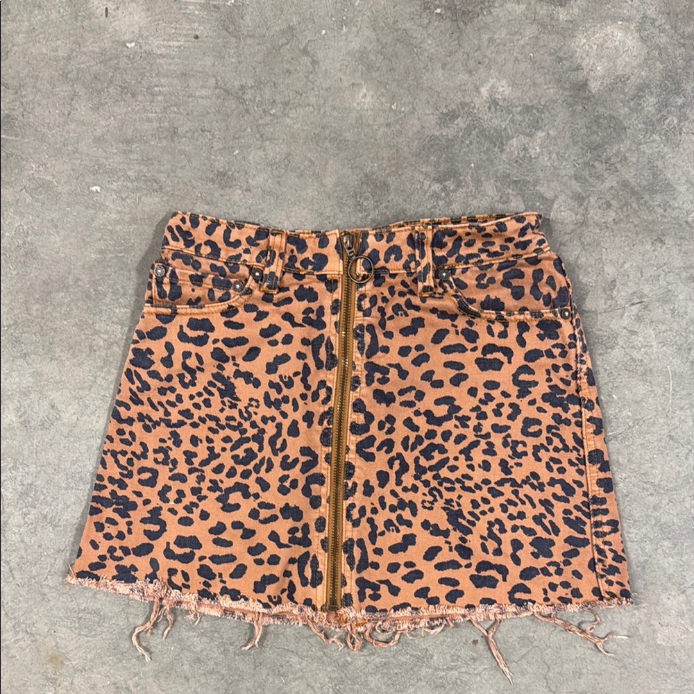 Leopard Print Denim Skirt